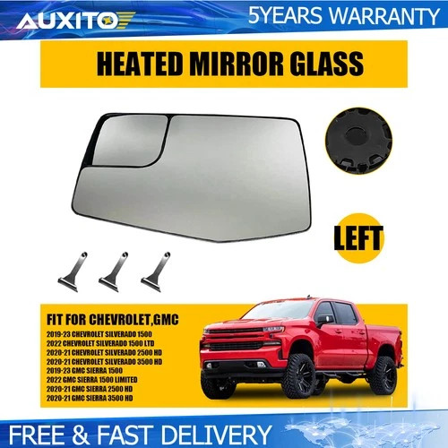 Left Mirror Glass Heated Fits 19-2023 Chevrolet Silverado 1500 GMC Sierra 1500 N