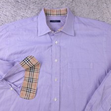VTG Burberry Shirt Mens 16 R Long Sleeve Purple Flip Cuff Nova Check Made In USA