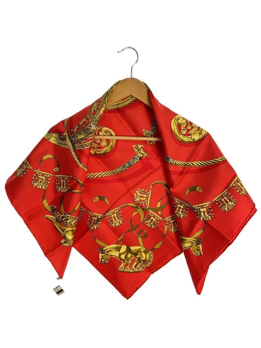 Vintage HERMES Silk Scarf 90 Carré Golden Knight Red Ladies Luxury