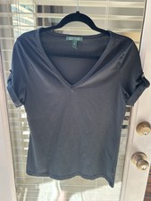 Lauren Ralph Lauren Black 100% Cotton V-Neck ...
