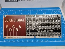 Atlas / Craftsman New OEM 130-007 Quick Change Gear Chart Plaque