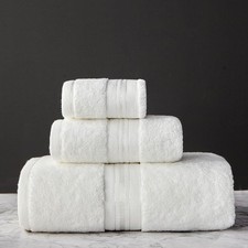 White Pure Color Thick Cotton Bath Towel Set