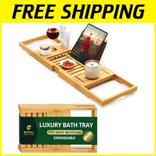 Expandable Bamboo Bathtub Tray - Spa Accessories Holder