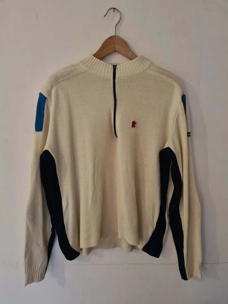 Sweat Vintage Ski Alpin Homme Blanc - Imprimé Nordique All Over - Taille M - Années 90