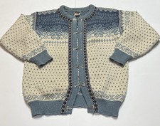 Vintage Dale of Norway Wool Cardigan Sweater L Nordic Fair Isle Pewter Clasp