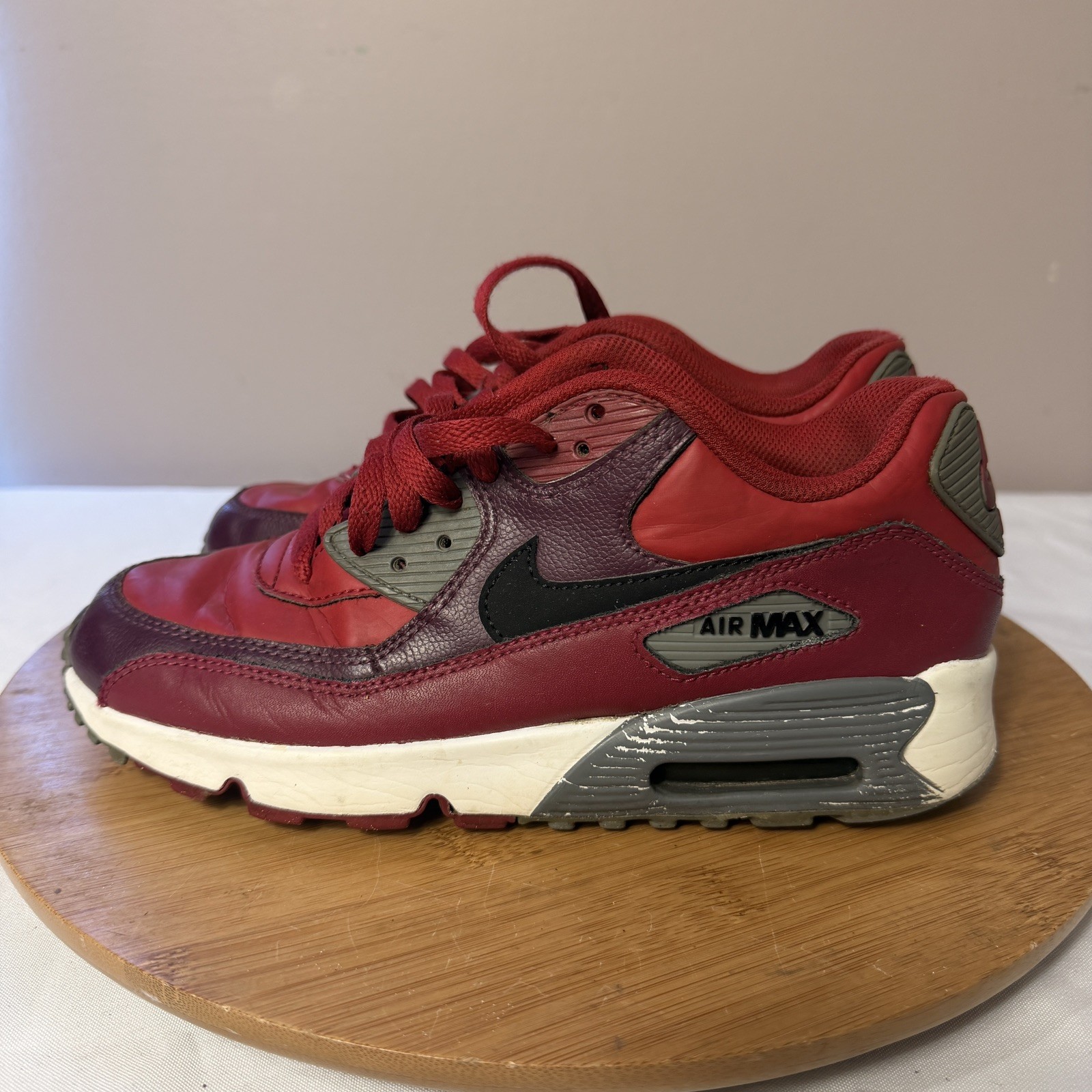 Nike Air Max 90 GS Red Gray Sneakers Youth Size 6.5 Y 39