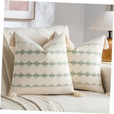 Set of 2 Boho Decorative Throw Pillow Covers 20" x 20" Pack of 2 Sage Green