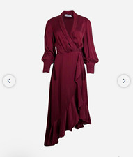 Reformation Burgundy Wrap Midi Dress V-Neck Long Sleeve Puff Sleeve Ruffle S