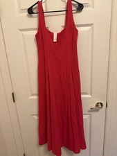 Gap Pink Linen Blend Square Neck Smocked Back Midi Dress Womens Size Medium