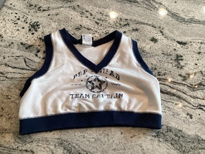VGT Cropped V Neck Tank Top Blue & White  Team Captain Y2K XL Extra Large