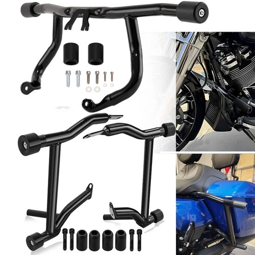 Front Rear Crash Bar Flat-Out Bar For Harley Road Glide Street Glide 2014-2025