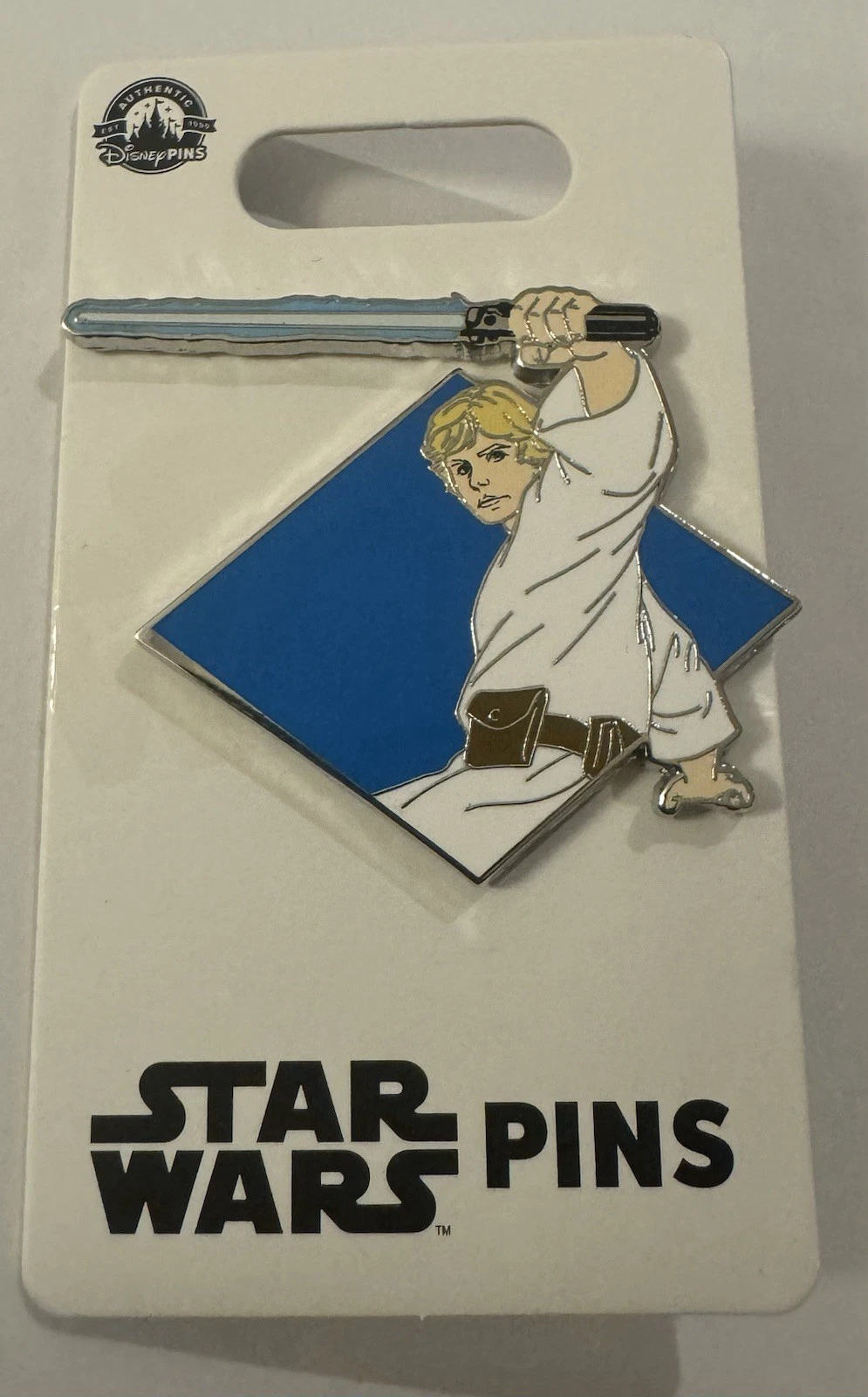 Disney Star Wars Luke Skywalker With Lightsaber Blue Diamond Shaped Trading Pin