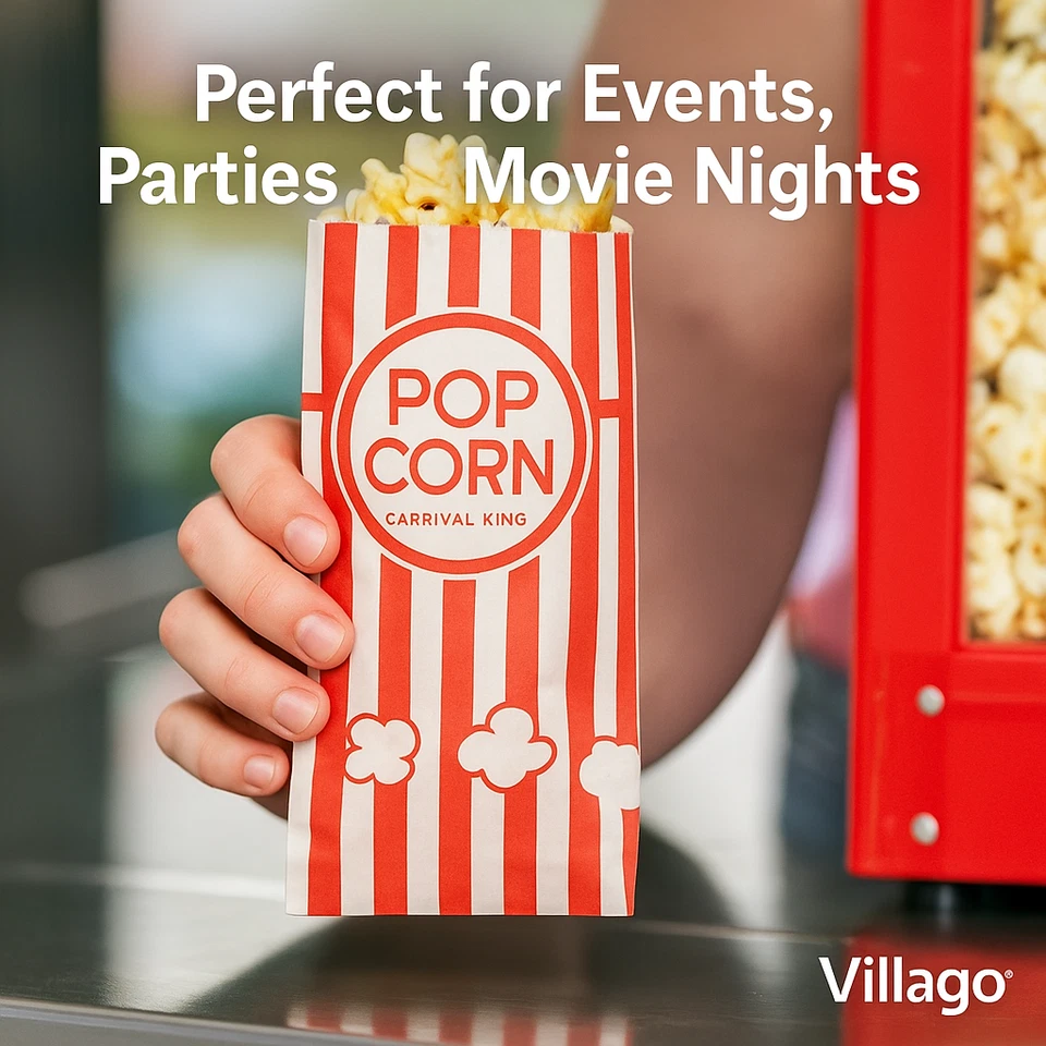 Bolsas de palomitas de maíz Carnival King 3x1,5x7 0,6 oz - rojo/blanco - estuche 100/250/500/1000 Foto 3 de 4