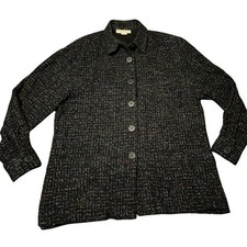 Doncaster Womens 100 Silk Textured Tweed Jacket Black Multi Button Front L