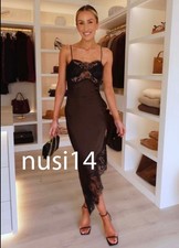 ZARA NEW WOMAN STRAPPY ASYMMETRICAL SATIN LACE DRESS ZW BROWN BLACK 4772/113/099