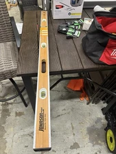 JOHNSON LEVEL & TOOL CO. USED 48" HEAVY DUTY HARDWOOD BRASS BOUND LEVEL #748
