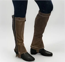 Ariat Half Chaps Tan Brown Suede & Fabric Snap & Zipper Closure Medium