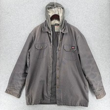 Dickies Hooded Canvas Work Jacket Mens Large Gray Quilted Lined Hooded Coat