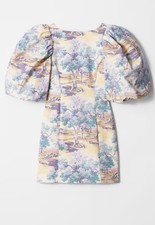 Other Stories Puff-Sleeve Mini Dress And Low Back In Vintage Landscape Print