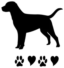 Vinyl Decal for Window - Labrador w/ Paw Prints Hearts (May Customize with Name)