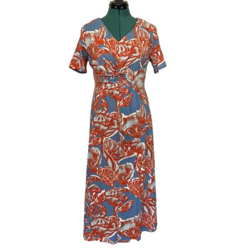 Soft Surroundings Spritzer Maxi Dress Sz Petite Medium Short Slv V-Neck Stretchy