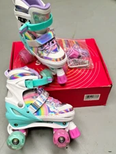 Sulifeel Rainbow Adjustable Light Up Glitter Wheels Roller Skates Size Medium