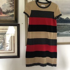 Calvin Klein Beige Gray Red Stripe Short Sleeve Sweater dress Women’s Sz S A3149