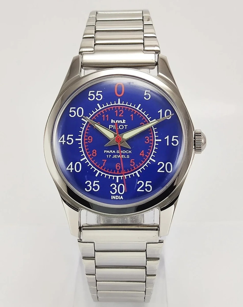 HMT Pilot Blue Dial Para Shock 17 Jewels Mechanical Hand winding