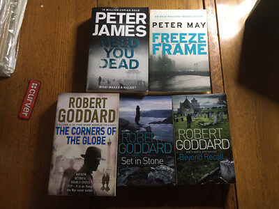 crime books x5 Robert Goddard Peter May / James freeze frame set in stone +3