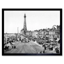 The Promenade Blackpool Lancashire England 1898 Bw 12X16 Inch Framed Art Print