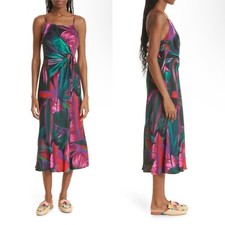 Farm Rio Midnight Leaves Cami Slip Dress Tropical Print cut out Size Large NWT