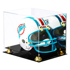 Football Helmet Display Case w/Black Acrylic Base Gold Risers Mirror - Full Size