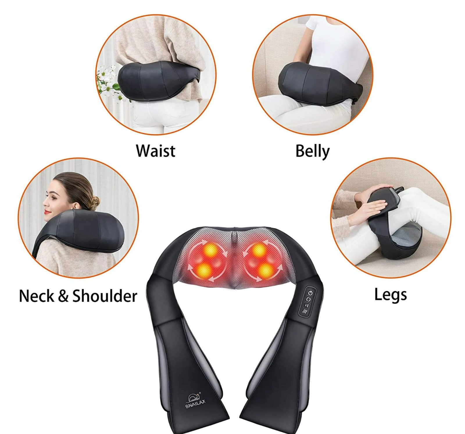 Snailax Shiatsu Neck Back Massager with Heat Shoulder Massager Pillow SL-632N