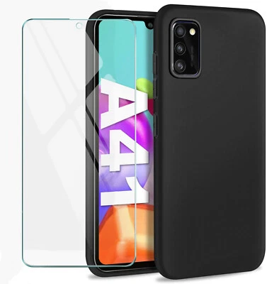 PHONETHRONE COVER CUSTODIA + PELLICOLA VETRO TEMPERATO PER SAMSUNG A41 A 41 NERO OPACO
