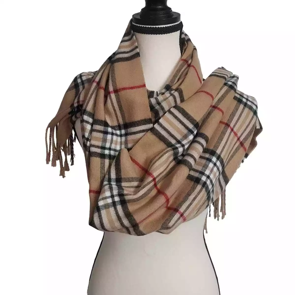 Tan red and black plaid scarf deals