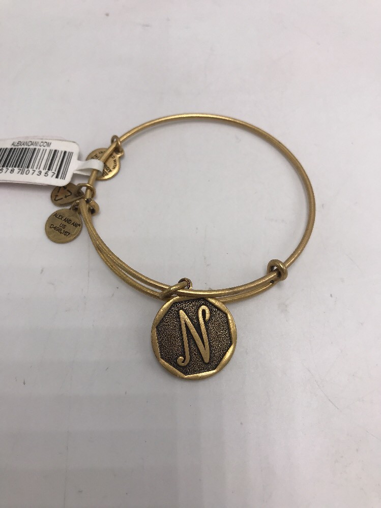 $28 Alex And Ani Initial n Charm Rafaelian Gold Finish Bangle