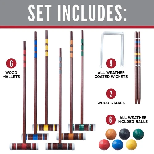 Croquet Set 6 Player Wooden Mallets Balls Wickets Stakes Outdoor Family Game US - Picture 4 of 10