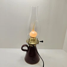 VTG Sunset Hill Handmade Stoneware Jug Lamp Vickie Jean Burgandy Glass Shade 