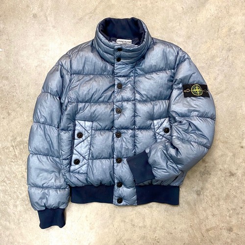 Puffer Jacket Blue Metal Patch Designer 