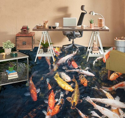 3D Goldfish Pond PKE2289 Floor WallPaper Murals Wallpaper Mural Print Bea