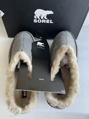 New Sorel FALCON RIDGE II Slipper Quarry Black Suede Wool Lined