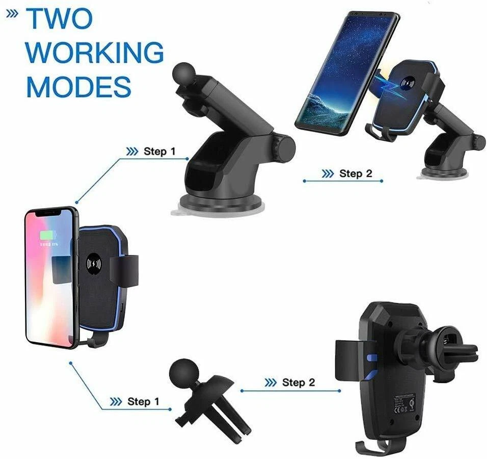 Wireless Fast Charging Car Charger Mount Holder Stand 2 in 1 For Cell Phone USA - Image 3 of 4