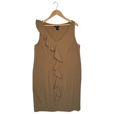 Lane Bryant Dress Womens 18 Ruffle V Neck Sleeveless Ruffle Career  Workwear Tan