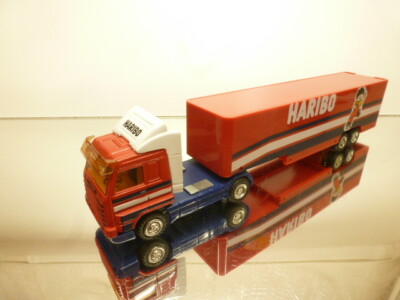 EDCO SCANIA TRUCK 143M 450 + HARIBO TRAILER - RED + BLUE 1:50? - GOOD COND - V5