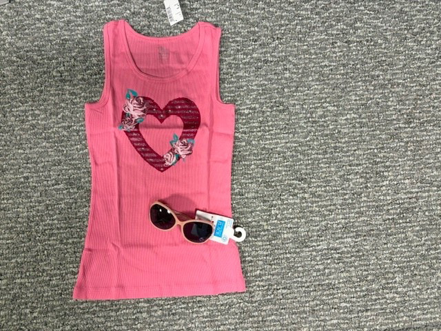 NWT Sz L 10-12 The Children's Place Pink Heart Ribbed Tank Top + Pink Sunglasses