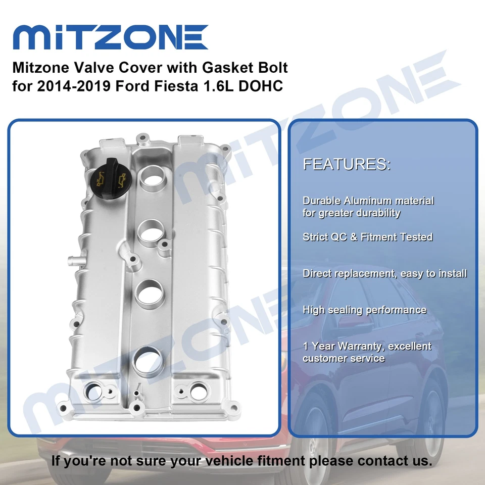 Mitzone Valve Cover with Gasket Bolt for 2014-2019 Ford Fiesta 1.6L DOHC - Image 2 of 4