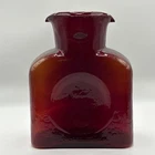 Blenko Ruby Red Hand Blown Glass Art  Water Bottle Pitcher With Original Sticker