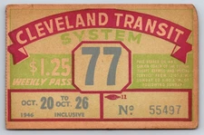 Cleveland Transit System 1946 Weekly Pass Vintage Transit Ticket (#39)