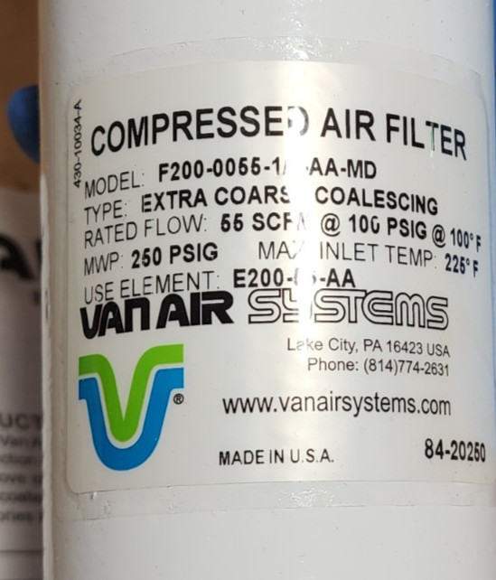 Van Air Systems 84-20250 Filter With Element F200-0055-1/2-AA-MD *PI