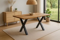 Esstisch Baumkante Massiv Mango Rough 200 X 100 Schwarz X-Gestell Mirabelle